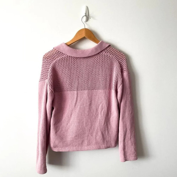 Zara Cropped Chenille Knit Collared Pullover Sweater Pink Size Small - Picture 4 of 6